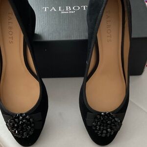 Talbots Black Suede  Heels with Embellished Toe size 8 1/2M